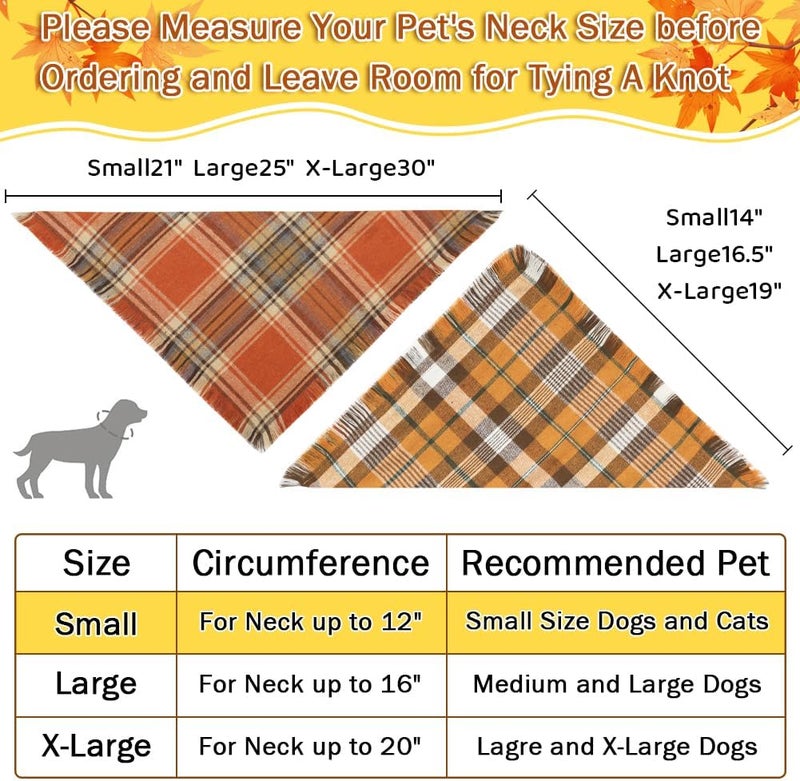 Vivifying Thanksgiving Dog Bandana, 2 Pack Classic Plaid Fall Dog Scarf with Tassels Edges, Funny Pet Apparel & Accessories Costume for Halloween Photo Prop, and Party Decor (Small, Yellow&Orange) - Image 3